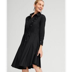 Chico's Whimsigoth Poplin Lace Grommet Midi Dress Black Sz 6 asymmetrical Witchy